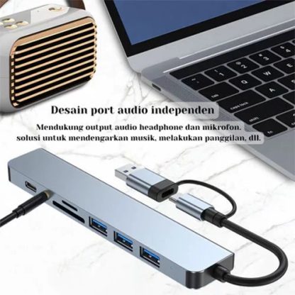 USB 8 In 1 Converter Metiko Type C Hub Adapter Multi USB HUB Type-C Card Reader to USB*4+SD+TF Card Reader+3.5mm Audio Output 8in1 plug and play