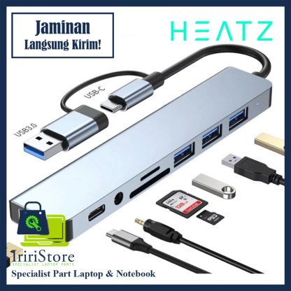 Heatz ZU08 USB 8 In 1 Converter Adapter HUB plug and play USB +Type C Multi USB Card Reader to USB*4+SD+TF Card Reader+3.5mm Audio Output 8in1