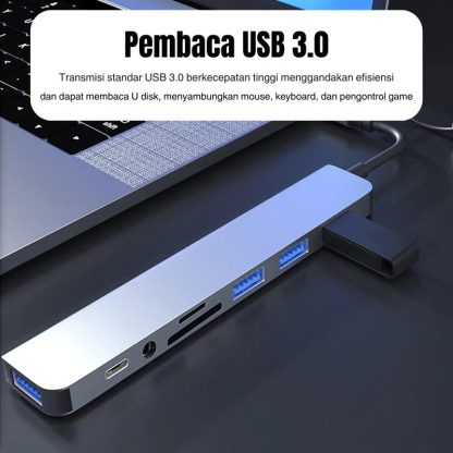USB 8 In 1 Converter Metiko Type C Hub Adapter Multi USB HUB Type-C Card Reader to USB*4+SD+TF Card Reader+3.5mm Audio Output 8in1 plug and play