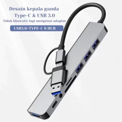 Heatz ZU08 USB 8 In 1 Converter Adapter HUB plug and play USB +Type C Multi USB Card Reader to USB*4+SD+TF Card Reader+3.5mm Audio Output 8in1