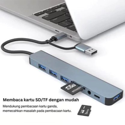 Heatz ZU08 USB 8 In 1 Converter Adapter HUB plug and play USB +Type C Multi USB Card Reader to USB*4+SD+TF Card Reader+3.5mm Audio Output 8in1