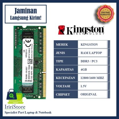 Memory RAM Laptop Kingston DDR3 / PC3 4GB 12800/1600 MHZ Sodimm Bergaransi