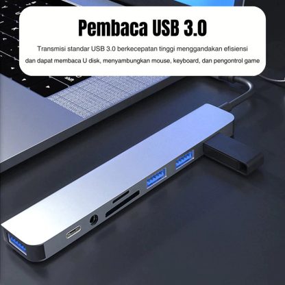 Heatz ZU08 USB 8 In 1 Converter Adapter HUB plug and play USB +Type C Multi USB Card Reader to USB*4+SD+TF Card Reader+3.5mm Audio Output 8in1
